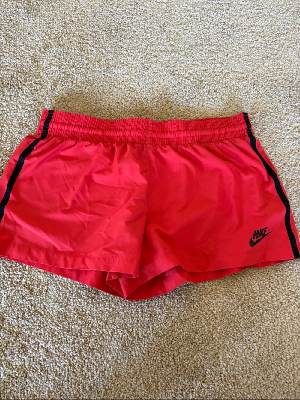 Nike Women's Bright Red Running Shorts with Black Side Stripe